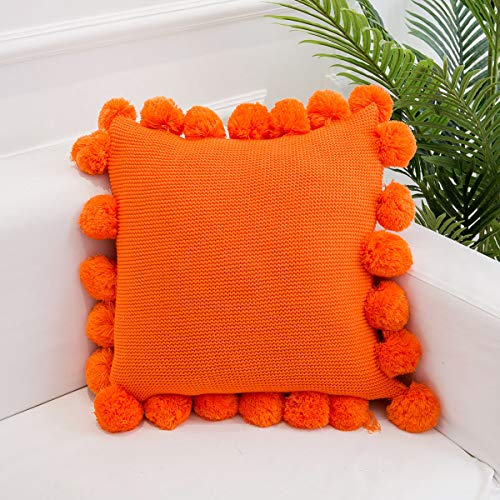 Product Cover famibay Knitted Throw Cover Luxurious Lovely Knitted Throw Pillow Cases with Handmade Pom Poms for Sofa Bed Couch Living Room Office 18