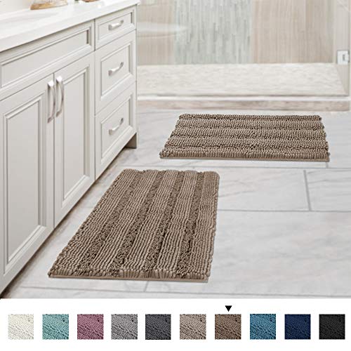 Product Cover Original Luxury Striped Chenille Bathroom Rug Mat, Extra Soft and Absorbent Rugs, Machine Wash/Dry, Perfect Plush Carpet Mats for Tub, Shower and Bath Room (Pack 2-17