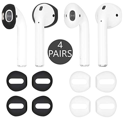Product Cover IiEXCEL (Fit in Case) 4 Pairs Replacement Super Thin Slim Silicone Earbuds Ear Tips and Covers Skin Accessories for Apple AirPods or EarPods Headphones (Fit in Charging Case) (Black White)