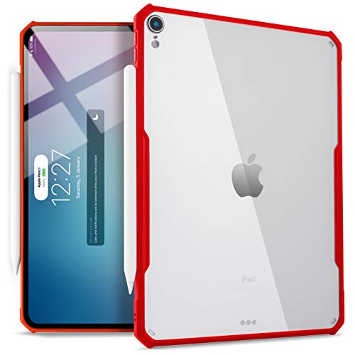 Product Cover TineeOwl iPad Pro 12.9-inch (2018 Release, 3rd Generation) Ultra-Slim Clear Case, Supports Apple Pencil Wireless Charging [Absorbs Shock] Flexible TPU, Lightweight (Red)