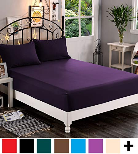 Product Cover Elegant Comfort Premium Hotel Quality 1-Piece Fitted Sheet, Luxury & Softest 1500 Thread Count Egyptian Quality Bedding Fitted Sheet Deep Pocket up to 16inch, Wrinkle and Fade Resistant, Eggplant-Purple, King