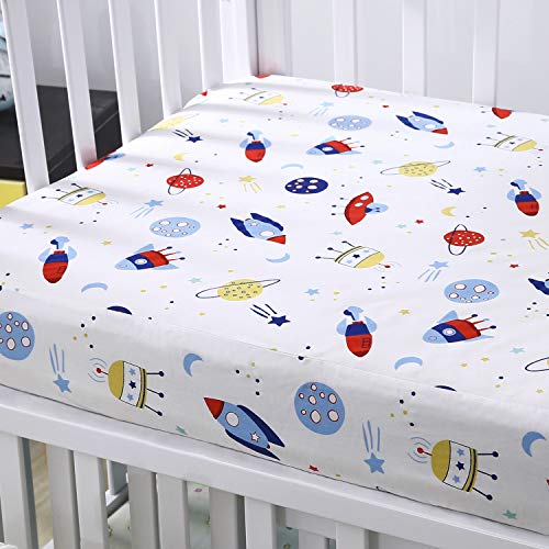 Product Cover Cok Fitted Crib Sheet, 100% Cotton, Breathable Cozy and Hypoallergenic Baby Crib Sheet for Standard Crib and Toddle Mattress. (1 Pack, Planet)