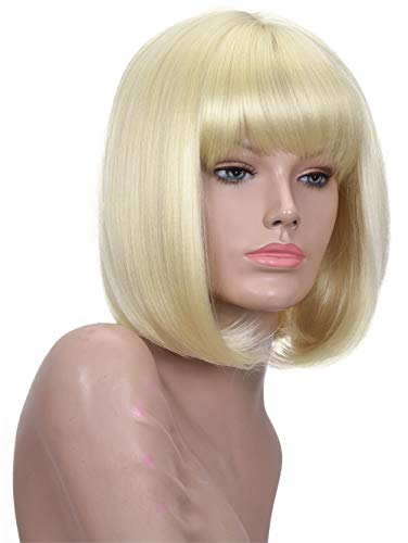 Product Cover Annivia Platinum Blonde Short Wig for White Women 12'' Quality Cosplay Blonde Wig Natural As Real Human Hair Heat Resistant Synthetic Short Bob Wigs with Bangs (Blonde) ...