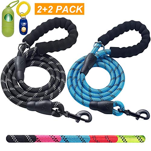 Product Cover ladoogo 2 Pack 5 FT Heavy Duty Dog Leash with Comfortable Padded Handle Reflective Dog leashes for Medium Large Dogs