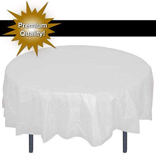 Product Cover Plastic Tablecloth (6 Pack) White Round Premium Disposable Tablecloths 84 Inches Birthday Party Manteles BBQ Fiesta Table Cloth Multiuse Table Cover