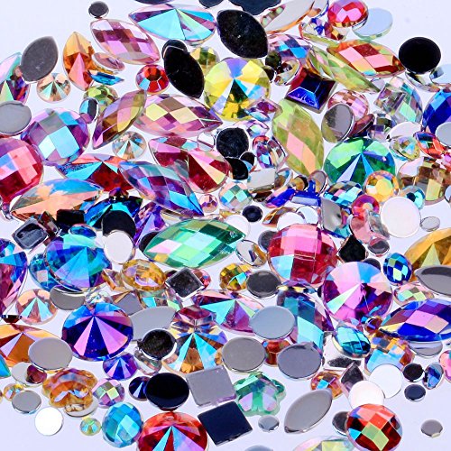 Product Cover Mix Sizes 300pcs Crystal AB Mix Colors Nail Art Rhinestones DIY Non Hotfix Flatback Acrylic Nail Stones Gems for 3D Nails Art Decorations (Mix Colors)