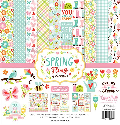 Product Cover Echo Park Paper Company Spring Fling Collection Kit Paper, Pink, Yellow, Teal, Green, Brown, Orange