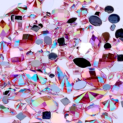 Product Cover Mix Sizes 300pcs Crystal Pink AB Nail Art Rhinestones DIY Non Hotfix Flatback Acrylic Nail Stones Gems for 3D Nails Art Decorations (Pink AB)