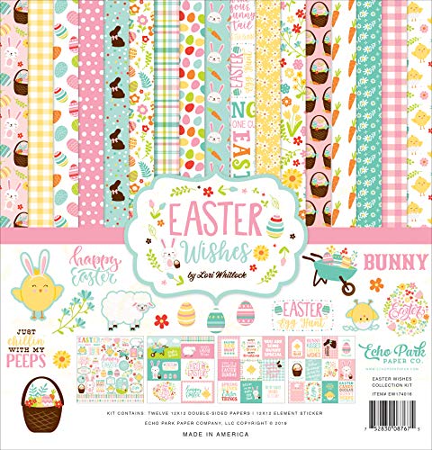 Product Cover Echo Park Paper Company Easter Wishes Collection Kit Paper, Pink, Yellow, Teal, Green, Brown, Orange