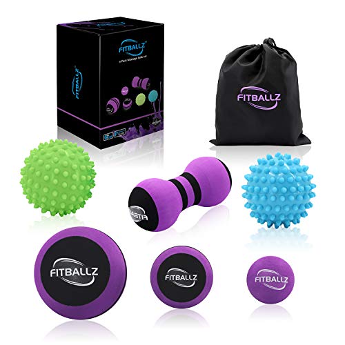 Product Cover Fitballz Massage Ball Kit for Myofascial Trigger Point Release & Deep Tissue Massage, Premium 6 Pack Myofascial Release Tools, Foot Massager Balls, Spiky, Peanut, 3 Foam Massage Balls