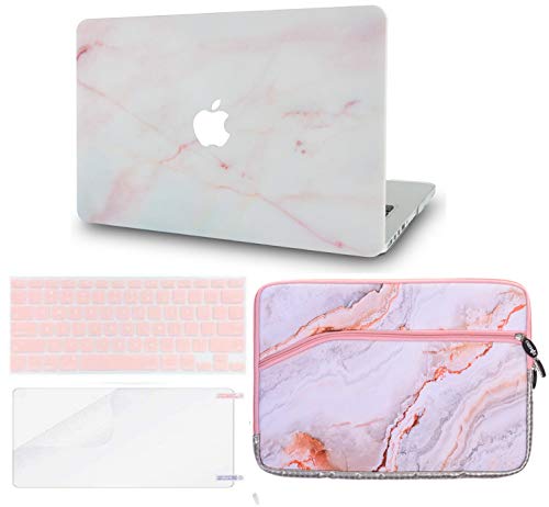 Product Cover LuvCase 4in1 Laptop Case with Sleeve,Keyboard Cover and Screen Protector for MacBook Air 13 Inch (2020/19/18 Release) New Version A1932 with Retina Display (Touch ID) Hard Shell Cover(Pink Marble)