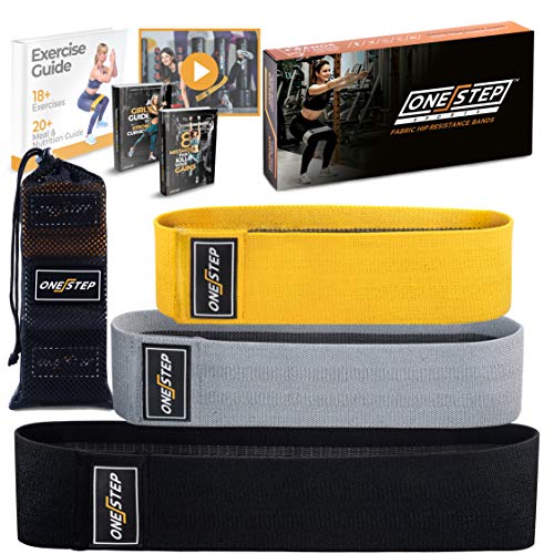 Product Cover Booty Resistance Hip Bands Set of 3 - Non-Roll Hip Resistance Fabric Bands for Legs and Booty Workout - Train Anywhere with ONESTEP Wide Cloth Anti-Slip Glute Exercise Bands, Women & Men