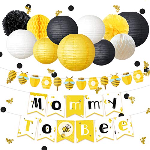 Product Cover NICROLANDEE Bee and Honey Baby Shower Decoration Mommy to Bee Card Banner Garland Hanging Paper Lanterns Round Honeycomb Ball Gold Glitter Bumble Bee Confetti for Pregnant Party Decor (Bee)