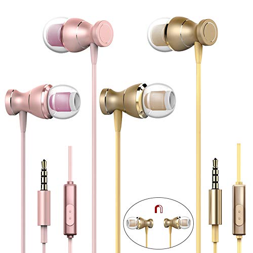 Product Cover 2 Packs Magnetic Earbud Headphones with Remote & Microphone, DaKuan in Ear Earphone Stereo Sound Noise Isolating Tangle Free for Smartphones, Laptops, Gaming, Fits All 3.5mm Interface Device