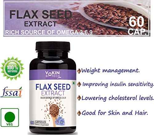 Product Cover Vokin Biotech Flaxseed Extract | Omega 3 6 9 | 800 mg - 60 Veg Capsules For Vitality & Heart Health