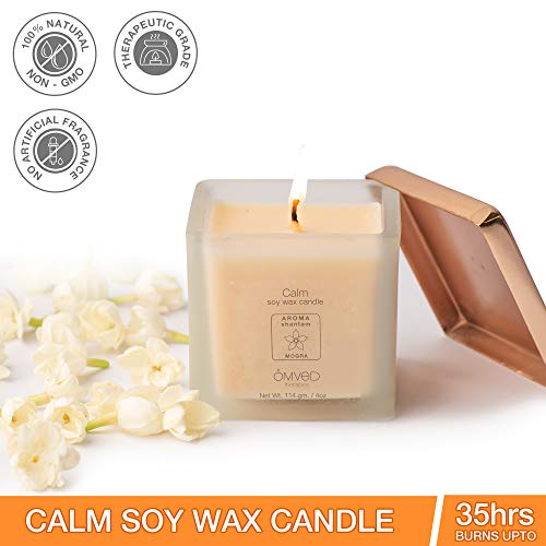 Product Cover Omved Calm (Mogra) Natural Scented Soy Wax Candle - Blended with Essential Oils & Long-Lasting