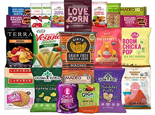 Product Cover Healthy Vegan Snack Assortment Care Package - Popcorn, Chips, Puffs, Nuts, Bars, Fruit Snacks (24 Count)