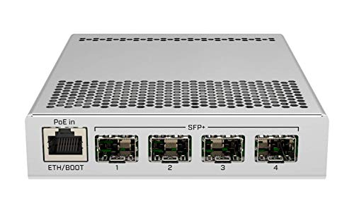 Product Cover MikroTik 5-Port Desktop Switch, 1 Gigabit Ethernet Port, 4 SFP+ 10Gbps Ports (CRS305-1G-4S+IN)