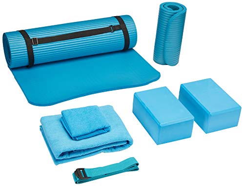 Product Cover BalanceFrom GoYoga 7-Piece Set - Include Yoga Mat with Carrying Strap, 2 Yoga Blocks, Yoga Mat Towel, Yoga Hand Towel, Yoga Strap and Yoga Knee Pad (Blue, 1/2
