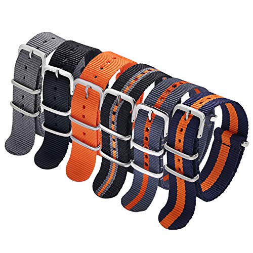 Product Cover Carty NATO Watch Straps 22mm 6 Pack Nylon Watch Bands(Grey Black Orange Multi-Color Combinations)