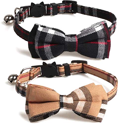 Product Cover KUDES 2 Pack/Set Cat Collar Breakaway with Cute Bow Tie and Bell for Kitty and Some Puppies, Adjustable from 7.8-10.5 Inch