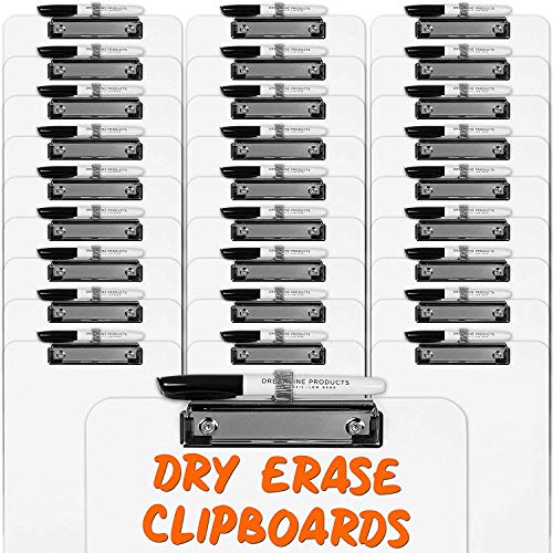 Product Cover Dry Erase Clipboard + Pen Holder + Markers (30pc) Set of 30 Clip Boards Multi Pack with Whiteboard Pens! 12.5 x 9 Inch, Holds 100 Sheets! Clipboards with Low Profile Clip Board Clips