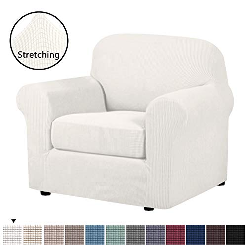 Product Cover H.VERSAILTEX High Stretch 2 Pieces Chair Cover Sofa Slipcover Stylish Furniture Cover/Protector Spandex Lycra Jacquard with Elastic Bottom Small Checks Machine Washable(Chair 32