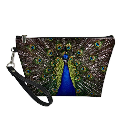 Product Cover Bigcardesigns Travel Make-up Bags Peacock Print Zipper Organizer Cosmetic Purse Waterproof PU Leather Toilet Pouch Personality
