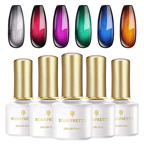 Product Cover BORN PRETTY Glamorous Cat Eye Gel Polish Soak Off Magnetic Nail UV Jewel Gem Varnish 5 Colors and 1 Silver Base Color