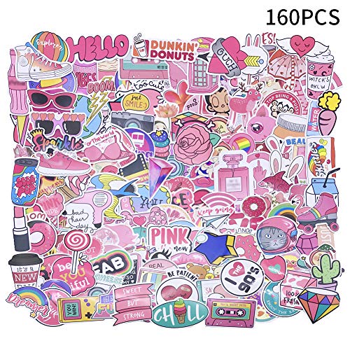 Product Cover Yizeda 160 PCS Girl Cute Lovely Laptop Stickers Pink Decorative-Stickers Phone Guitar Water Bottle Motorcycle Skateboard Bicycle Bike Sticker Decal
