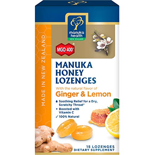 Product Cover Manuka Health, MGO 400+ Manuka Honey Lozenges with Lemon & Ginger, 15 lozenges, 2.66 oz