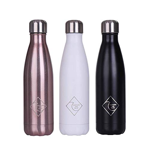 Product Cover Capture the Blue Double Wall Water Bottle - Stainless Steel Wide Mouth Leak Proof Screw On Lid Hot and Cold Drink Outdoor Traveling Workout BPA Free Bottle - 17 oz - Matte Black