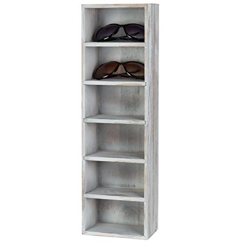 Product Cover MyGift 6-Slot Rustic Whitewashed Wood Wall-Mounted Vertical Sunglasses Display Case