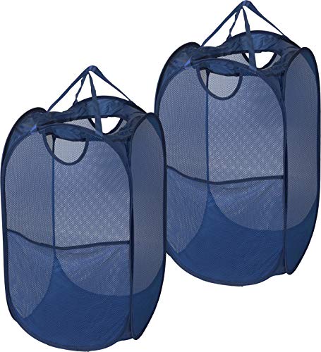 Product Cover 2 Pack - SimpleHouseware Mesh Pop-Up Laundry Hamper Basket with Side Pocket, Dark Blue
