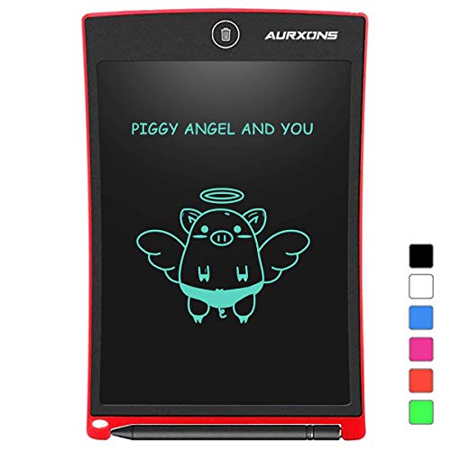 Product Cover AURXONS LCD Writing Tablet Electronic Writing Drawing Doodle Board Erasable 8.5-Inch Handwriting Paper Drawing Tablet for Kids Adults at Home School Office Red