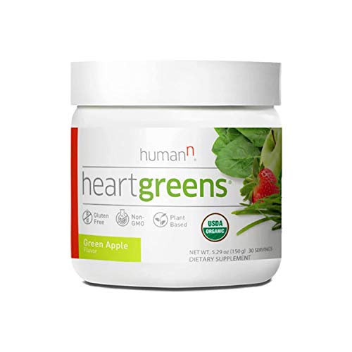 Product Cover HumanN HeartGreens | Superfood Organic Powder with Wheatgrass, Kale, Spinach, and Spirulina, USDA Organic Non-GMO (Green Apple Flavor, 5.3-Ounce)