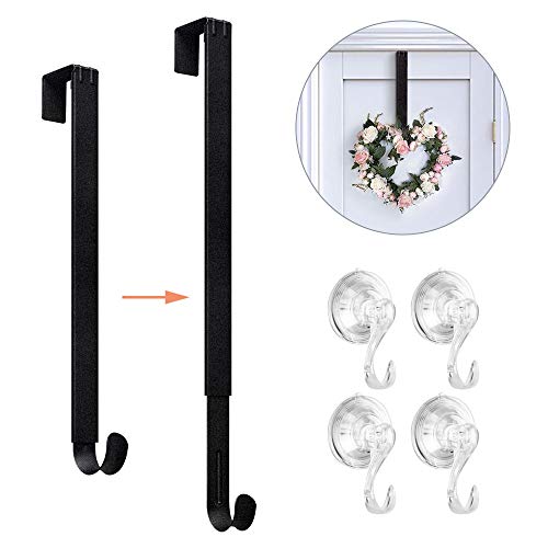 Product Cover VIS'V Wreath Hanger, 15-24 Inch Adjustable Metal Wreath Hanger for Front Glass Door 20 LB Heavy Duty Wreath Holder with 4 Suction Cup Hooks for Christmas Decorations - Black