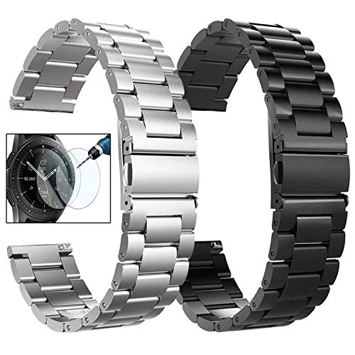 Product Cover Koreda Compatible Galaxy Watch 46mm Bands/Gear S3 Frontier/Classic Bands Sets, 22mm 2 Pack Solid Stainless Steel Metal Band Bracelet Strap Replacement for Ticwatch Pro/Galaxy Watch 46mm Smartwatch
