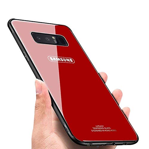 Product Cover Luhuanx Samsung Galaxy Note 8 Case, Note 8 Glass Case,Tempered Glass Back Cover + TPU Frame Hybrid Shell Slim Case Note 8,Galaxy Note 8 Case, Anti-Scratch Anti-Drop (Glass Red 2)