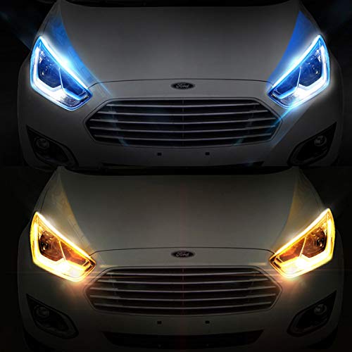 Product Cover 2Pcs 18 Inches Ultrathin LED Strip Lights DRL Daytime Running Headlight Ice blue-Amber Dual Color Waterproof Flexible LED Tube Side Signal Light No need to remove the headlightsEasy Paste Install(45CM