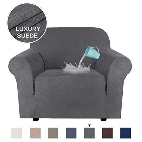 Product Cover H.VERSAILTEX Soft High Stretch Suede Fabric Sofa Slipcover Gray Couch Covers Velvet Plush Furniture Protector Machine Washable Sofa Covers, Chair(1 Seater)