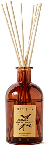 Product Cover Craft & Kin Reed Diffuser Sticks 'Orange Blossom & Lotus Scent' Set, includes 8 Rattan Scented Sticks Diffuser Reeds, All-Natural Essential Oil & Amber Glass (5.75oz) | Provides Constant Fragrance
