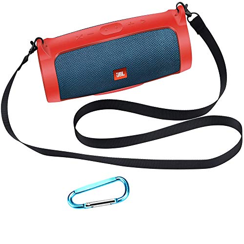 Product Cover Esimen Silicone Case for JBL Charge 4 Bluetooth Speaker Cover with Shoulder Strap and Carabiner (Red)