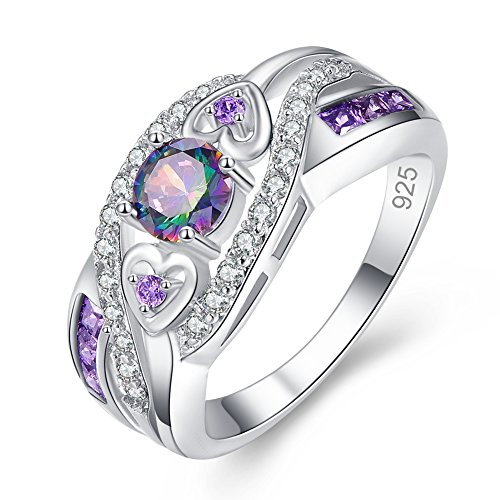 Product Cover Veunora Ladies' 925 Sterling Silver Created 5x5mm Rainbow Topaz and Amethyst Filled Twisted Ring Band Size 7