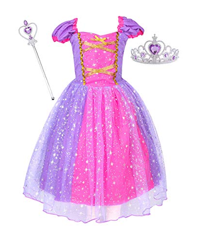 Product Cover LENSEN Tech Princess Costume Baby Girls Dress with Crown Mace(Purple, 3-4 Years)