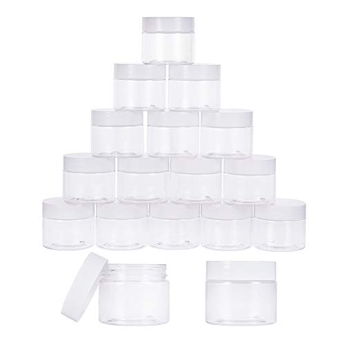 Product Cover PandaHall Elite 18 Pieces 2 Oz Empty Clear Plastic Sample Containers Slime Storage Favor Jars Round Cosmetic Travel Pot with White Screw Cap Lids for Beads, Jewelry, Make Up, Nails Art, Cream