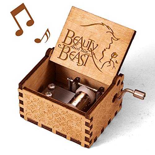 Product Cover mrwinder Beauty and The Beast Music Box - Merchandise Vintage Classic Wood Hand Crank Carved Best Gift for Kids, Boys, Girls, Friends (Beauty and The Beast)