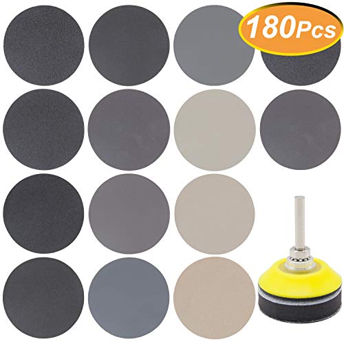 Product Cover 180 PCS 2 Inch Sandpaper, GOH DODD Wet Dry Sander Sheets with Backer Plate 1/4