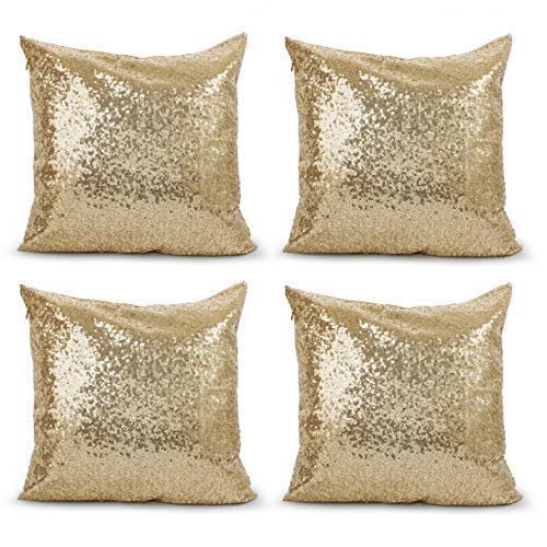 Product Cover Saisong Gold Decorative Square Pillow Covers Sequin Pillow Case Throw Pillow Cushion Case Pillowcases for Sofa Bed Car Kids Wedding/Christmas 18