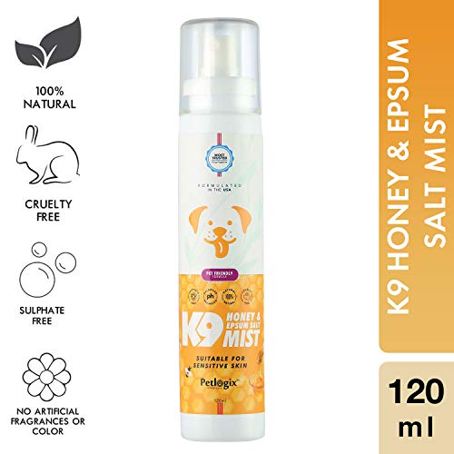 Product Cover Petlogix Natural Honey & Epsum Salt K9 Deodorant Mist for Sensitive Dog, Puppies & Cat Sulphate Free Cleanser & Detangle Spray, 120ml